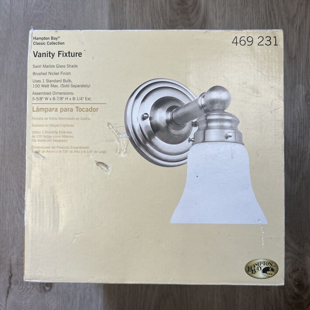 Hampton Bay Vanity Light Fixture Brushed Nickel Swirl Marble Wallmount 469-231